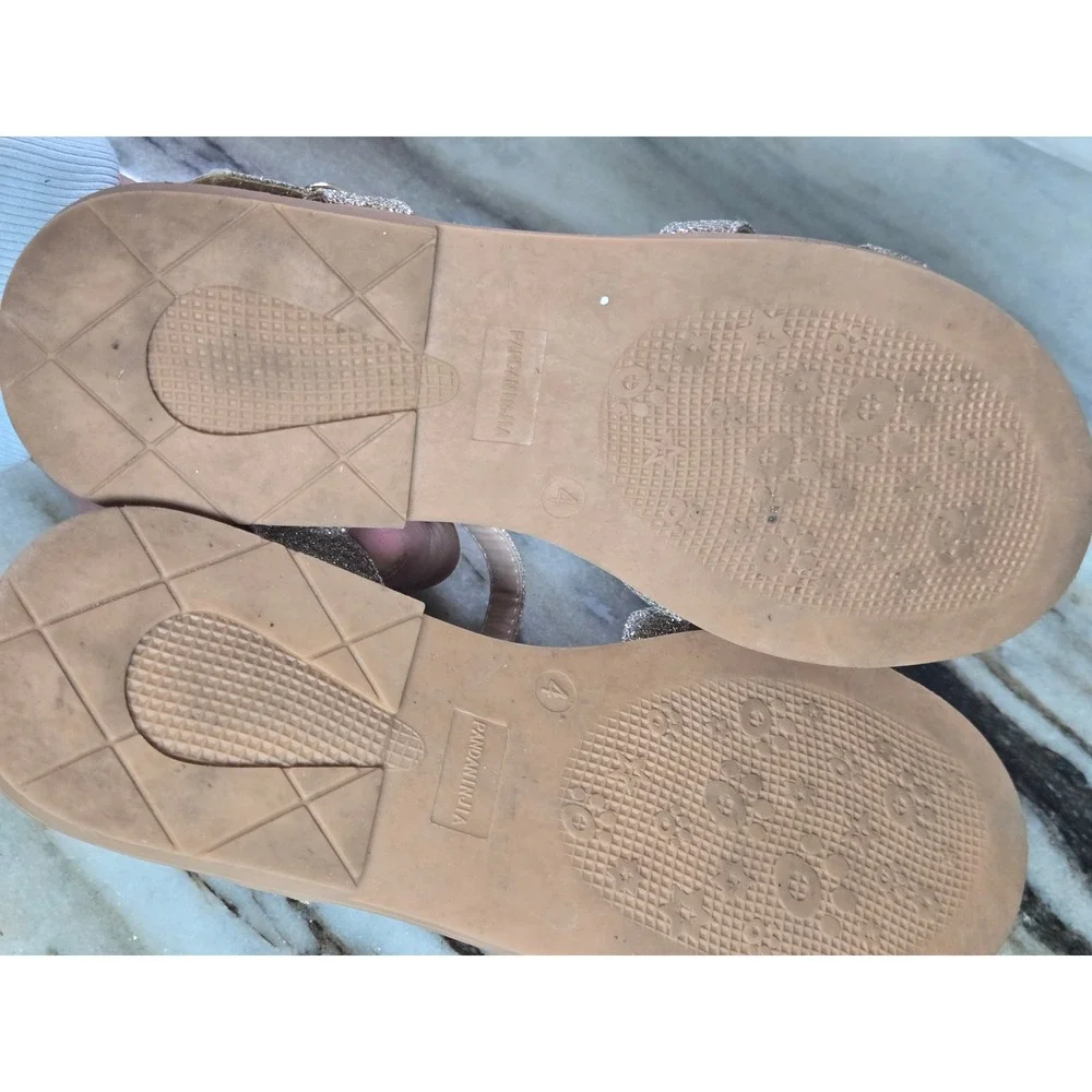 Pandaninjia Elva Champagne Gold Glitter Crisscross Ankle Strap‎ Sandals Size 4